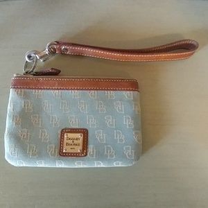 Dooney & Bourke Small Wristlet, Tan and Light Blue